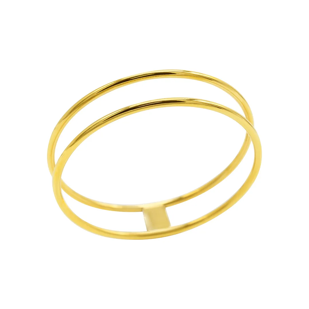 Tarnish Resistant 14K Gold Plated Double Row Bangle Bracelet