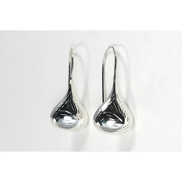 Teardrop Hand Etched Sterling Silver Earrings