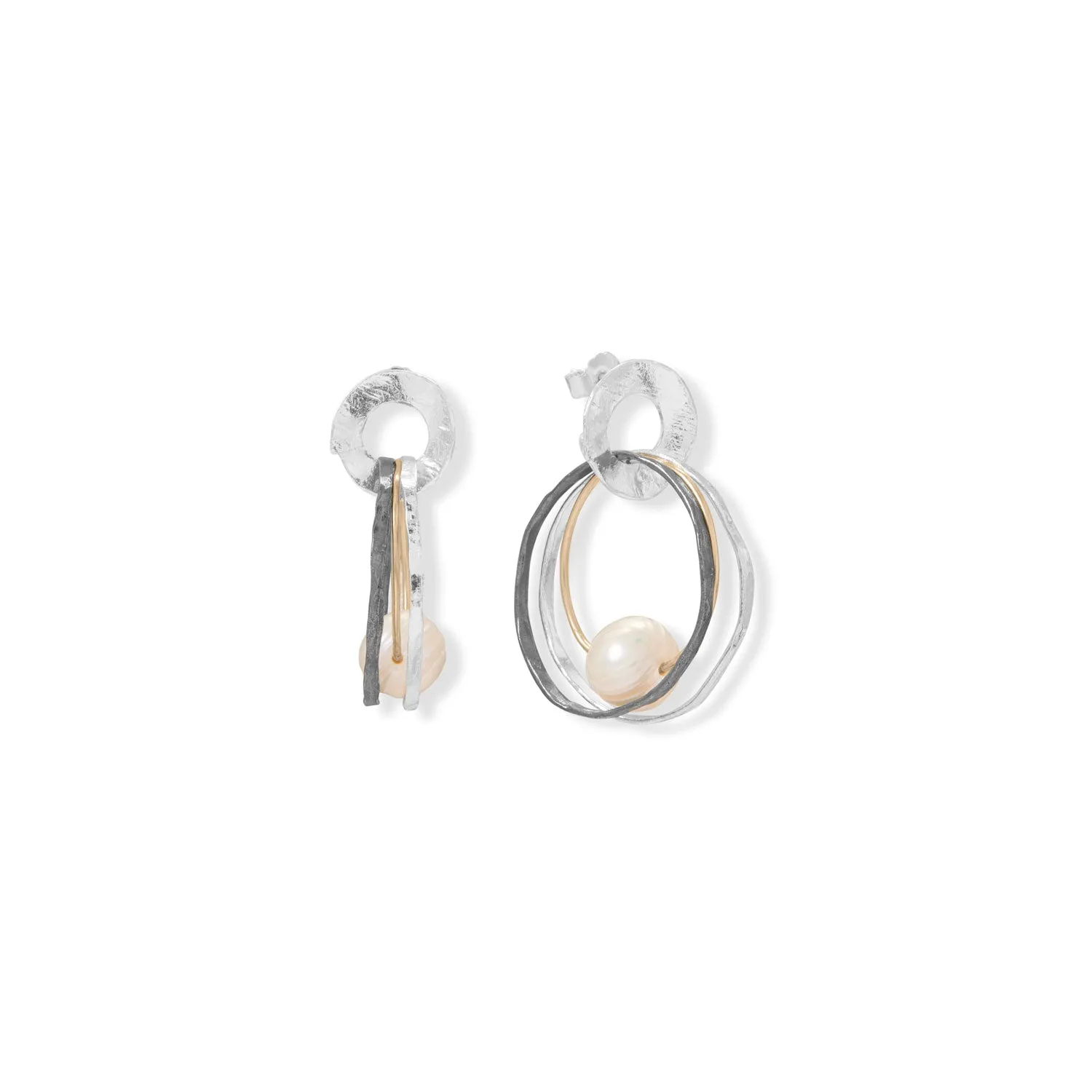 Tri Tone Cultured Freshwater Pearl Circle Earrings