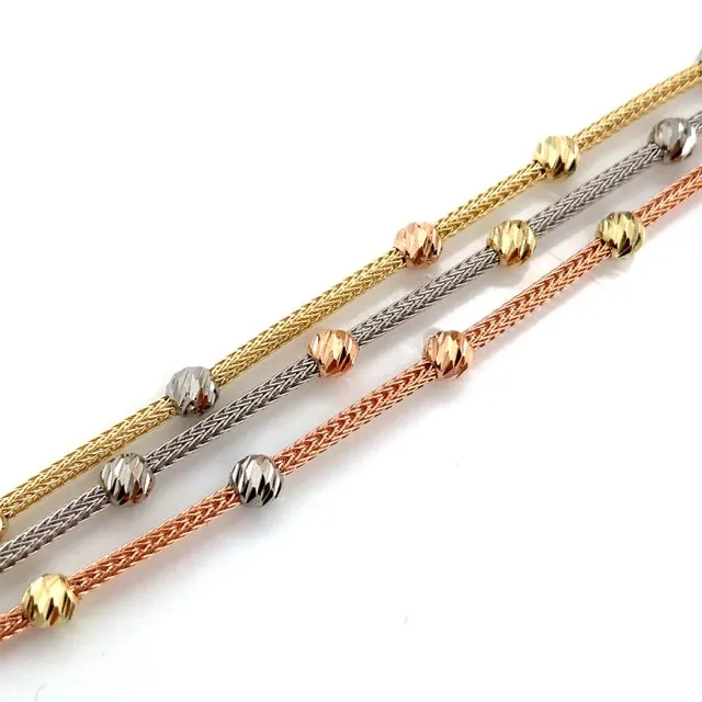 Tri-Tone Triple Strand Station Beaded Bracelet