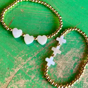 Trinity Shell Crosses or Hearts Gold Beaded Bracelet