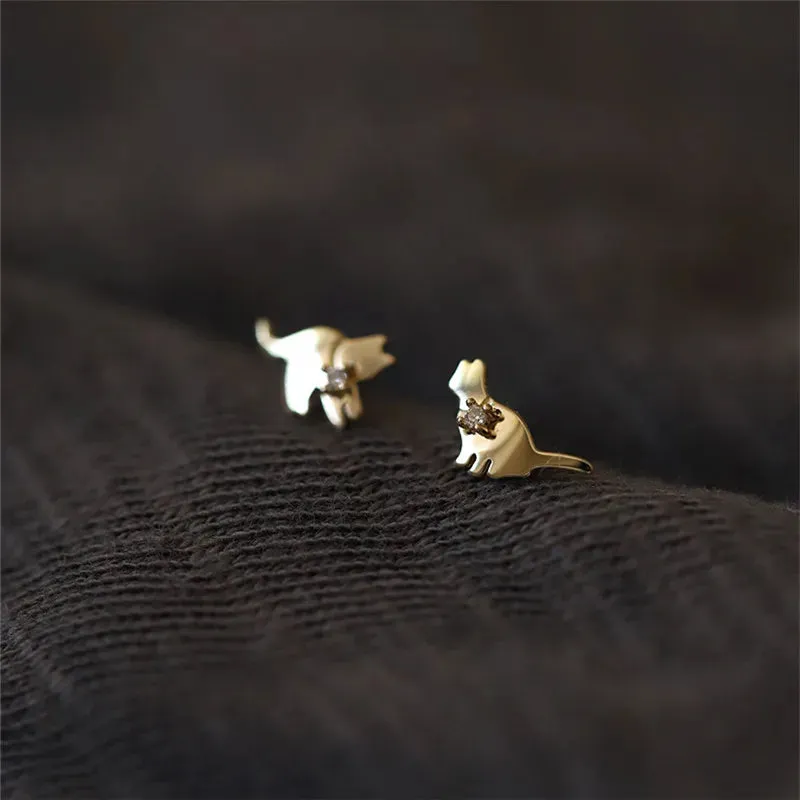 VAIGE 925 Sterling Silver Cat Stud Earrings with Zircon and 14K Gold Plating - Cute and Elegant Jewelry