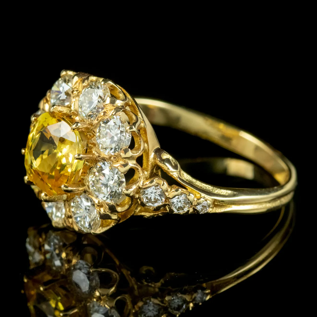 Victorian Style Yellow Sapphire Diamond Cluster Ring 1.50ct Sapphire