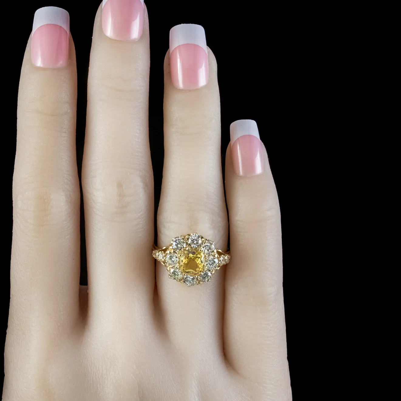 Victorian Style Yellow Sapphire Diamond Cluster Ring 1.50ct Sapphire