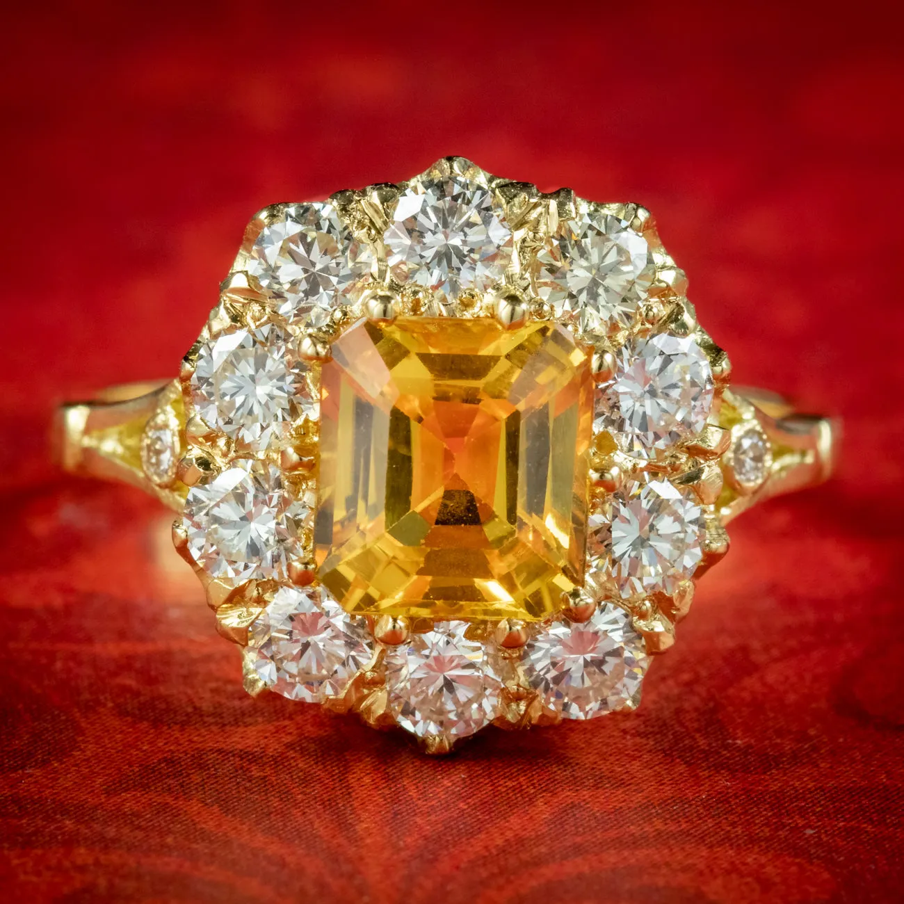 Victorian Style Yellow Sapphire Diamond Ring 2.30ct Sapphire