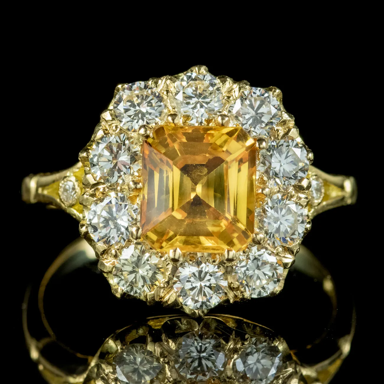 Victorian Style Yellow Sapphire Diamond Ring 2.30ct Sapphire