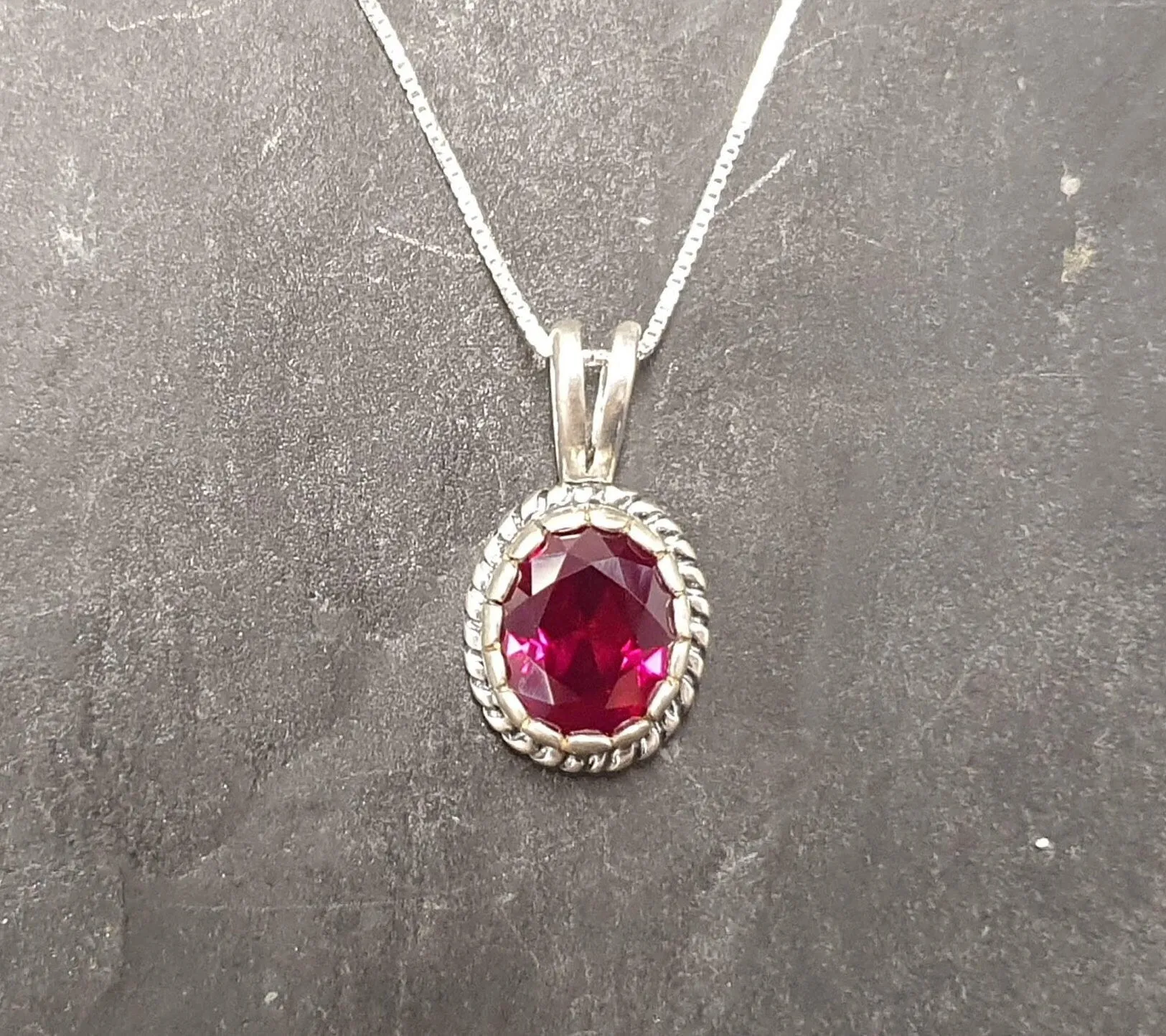 Vintage Ruby Necklace - Solitaire Ruby Pendant - Red Gemstone Pendant