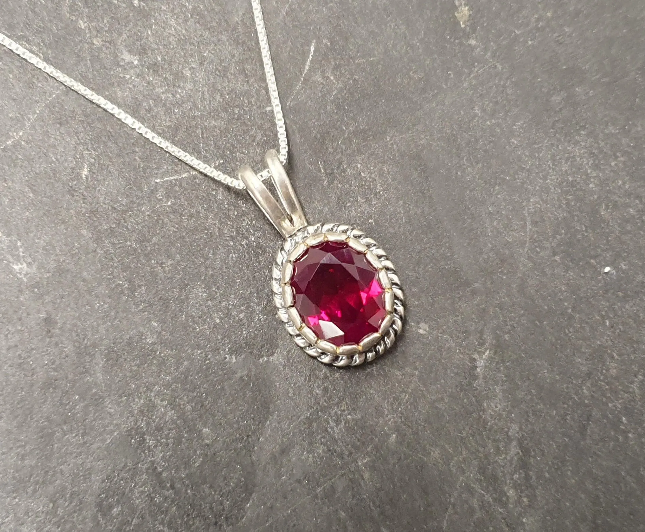 Vintage Ruby Necklace - Solitaire Ruby Pendant - Red Gemstone Pendant