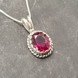 Vintage Ruby Necklace - Solitaire Ruby Pendant - Red Gemstone Pendant