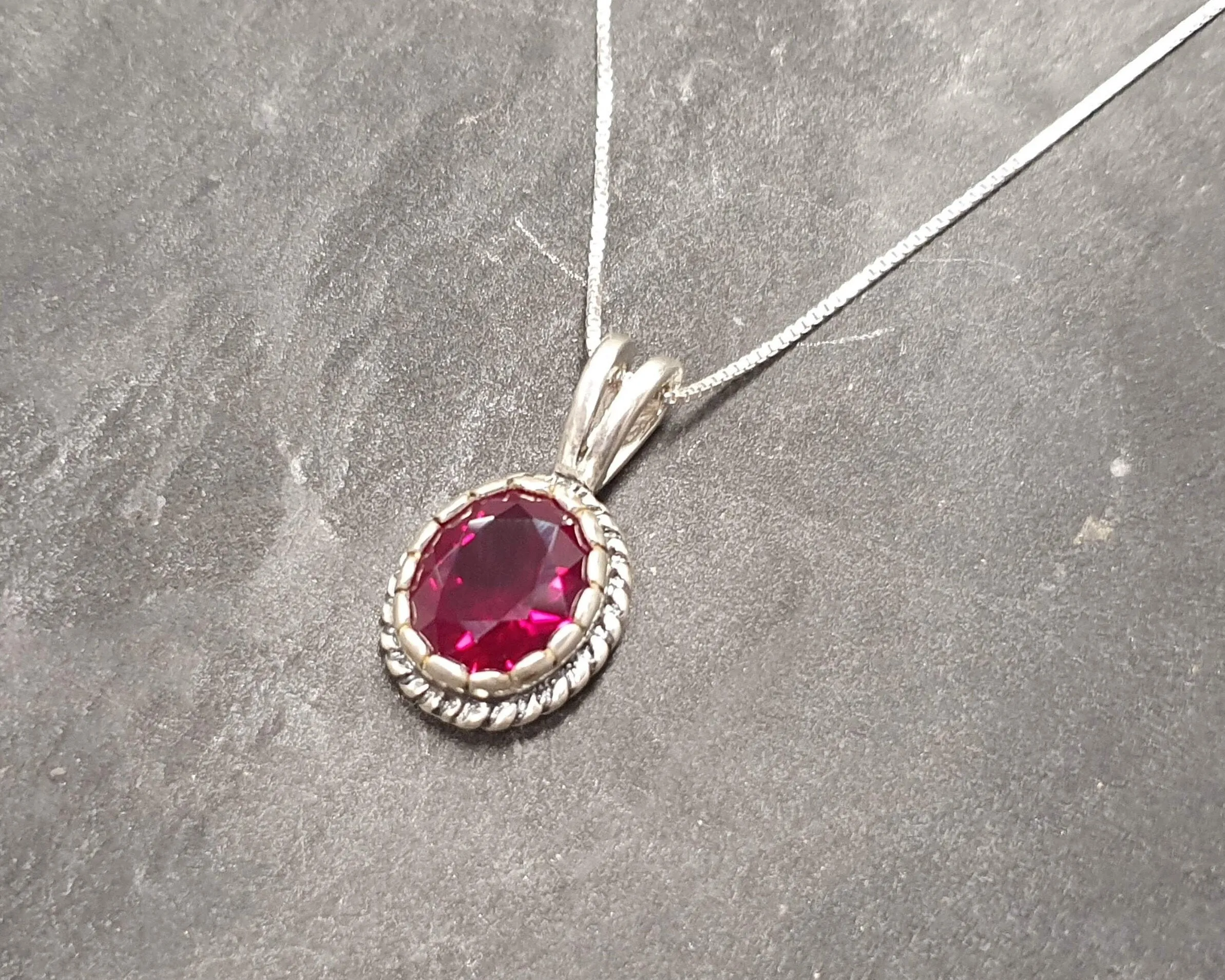 Vintage Ruby Necklace - Solitaire Ruby Pendant - Red Gemstone Pendant