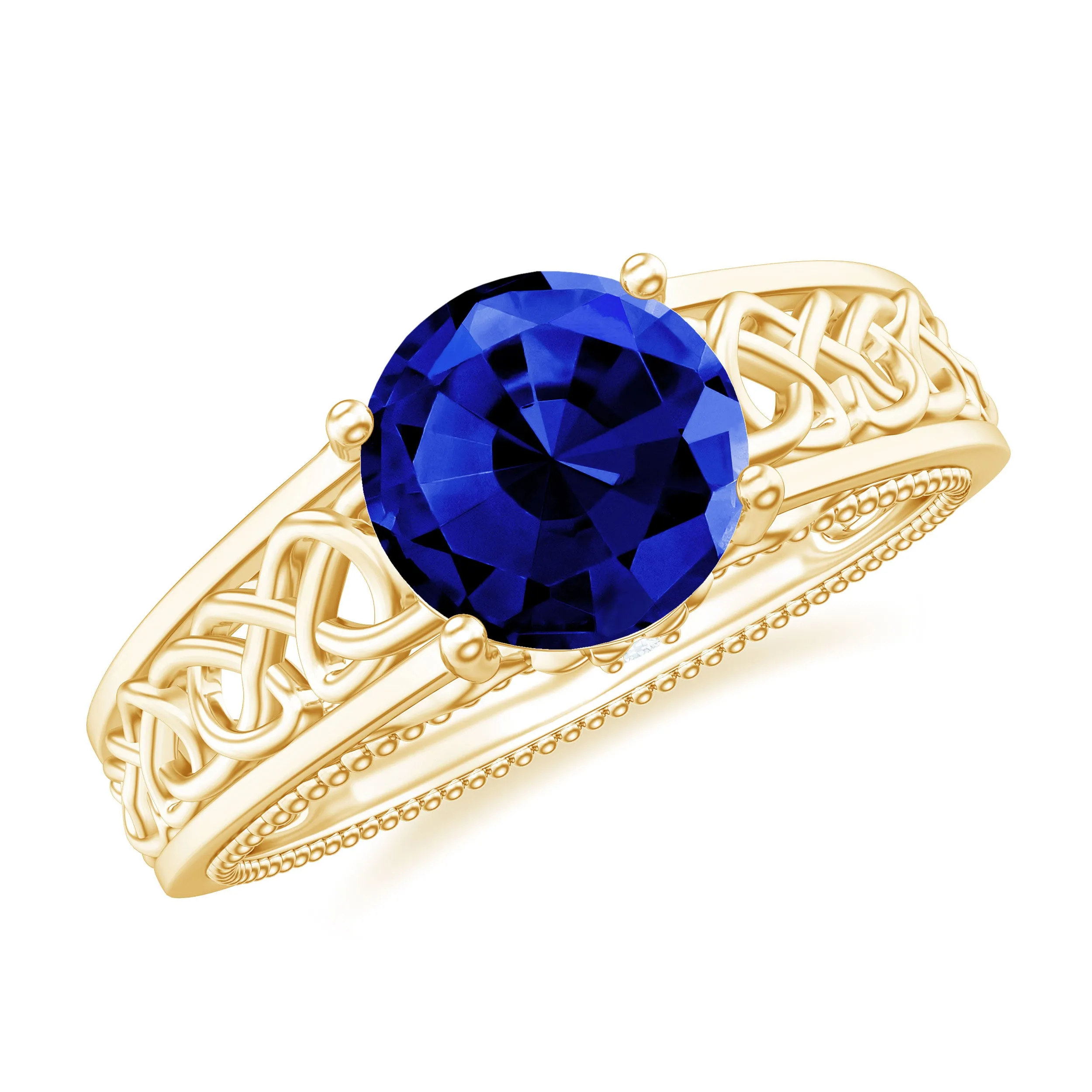 Vintage Style Lab Grown Blue Sapphire Celtic Engagement Ring with Diamond