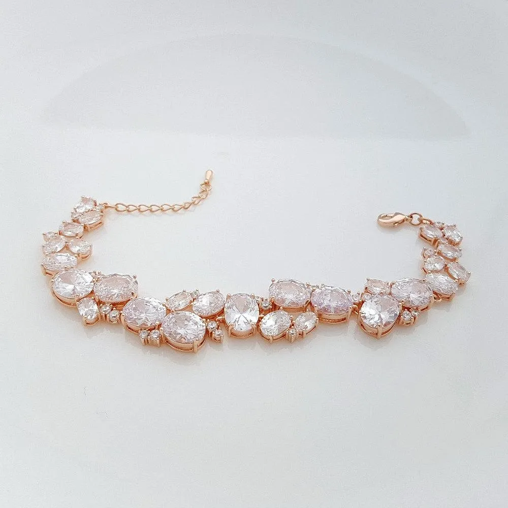 Wedding Crystal Bracelet, Bridal Jewelry, Bridal Bracelet, Rose Gold Bracelet, Gold Wedding Bracelet, Cubic Zirconia Bracelet, Emily