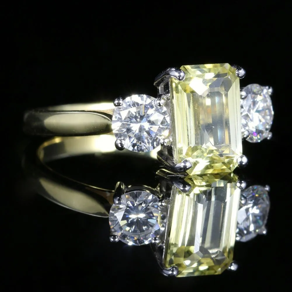 Yellow Sapphire Diamond Ring 18Ct Gold Emerald Cut Sapphire