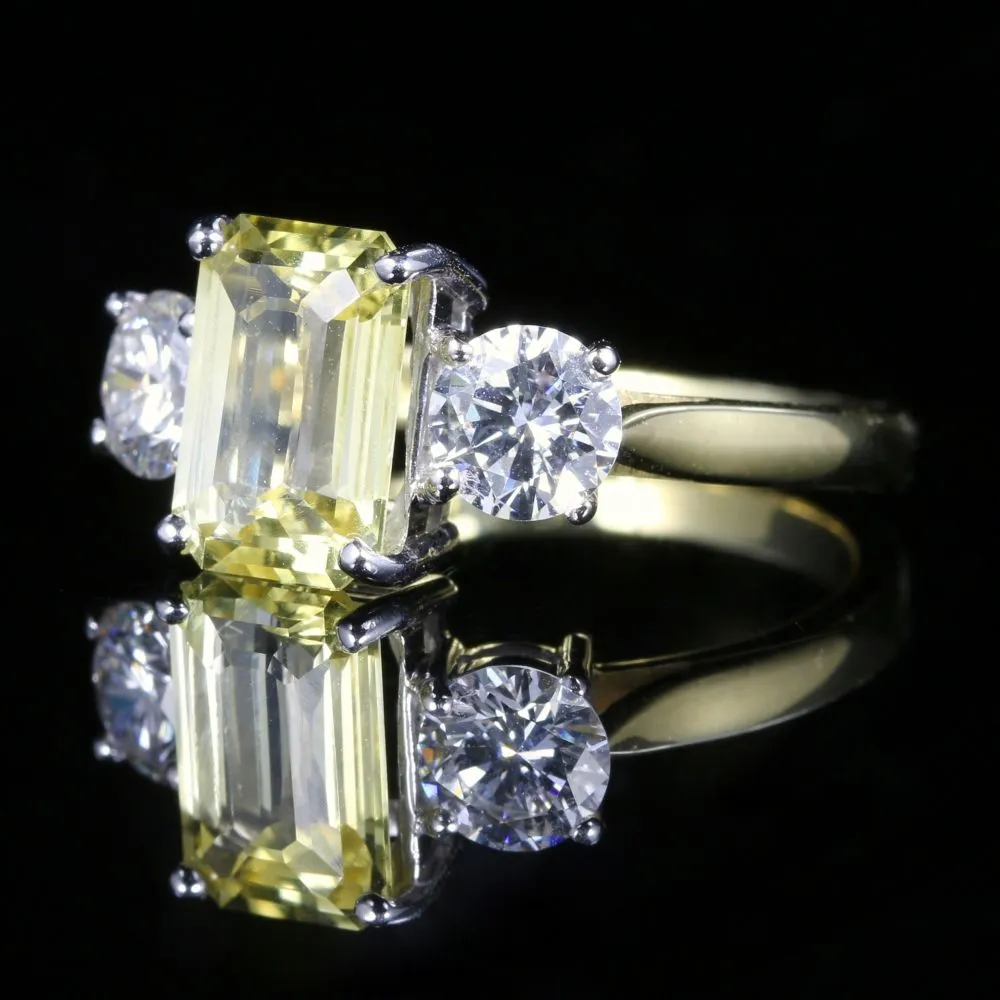 Yellow Sapphire Diamond Ring 18Ct Gold Emerald Cut Sapphire