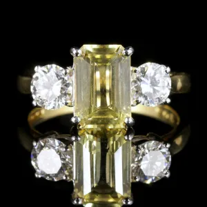 Yellow Sapphire Diamond Ring 18Ct Gold Emerald Cut Sapphire