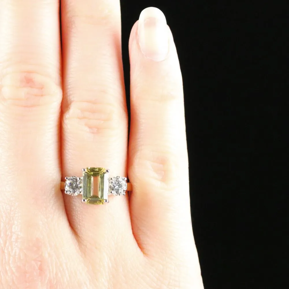 Yellow Sapphire Diamond Ring 18Ct Gold Emerald Cut Sapphire