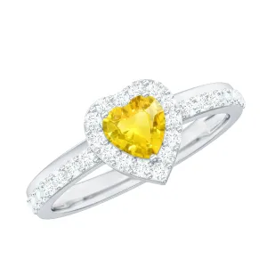 Yellow Sapphire Heart Engagement Ring with Diamond Halo