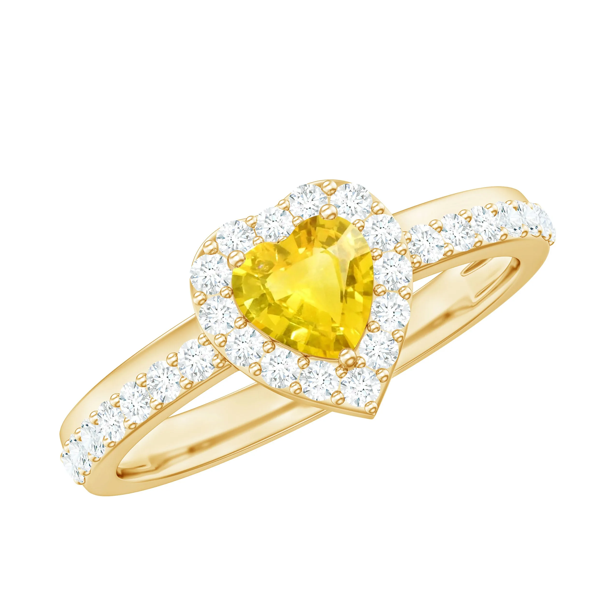 Yellow Sapphire Heart Engagement Ring with Diamond Halo