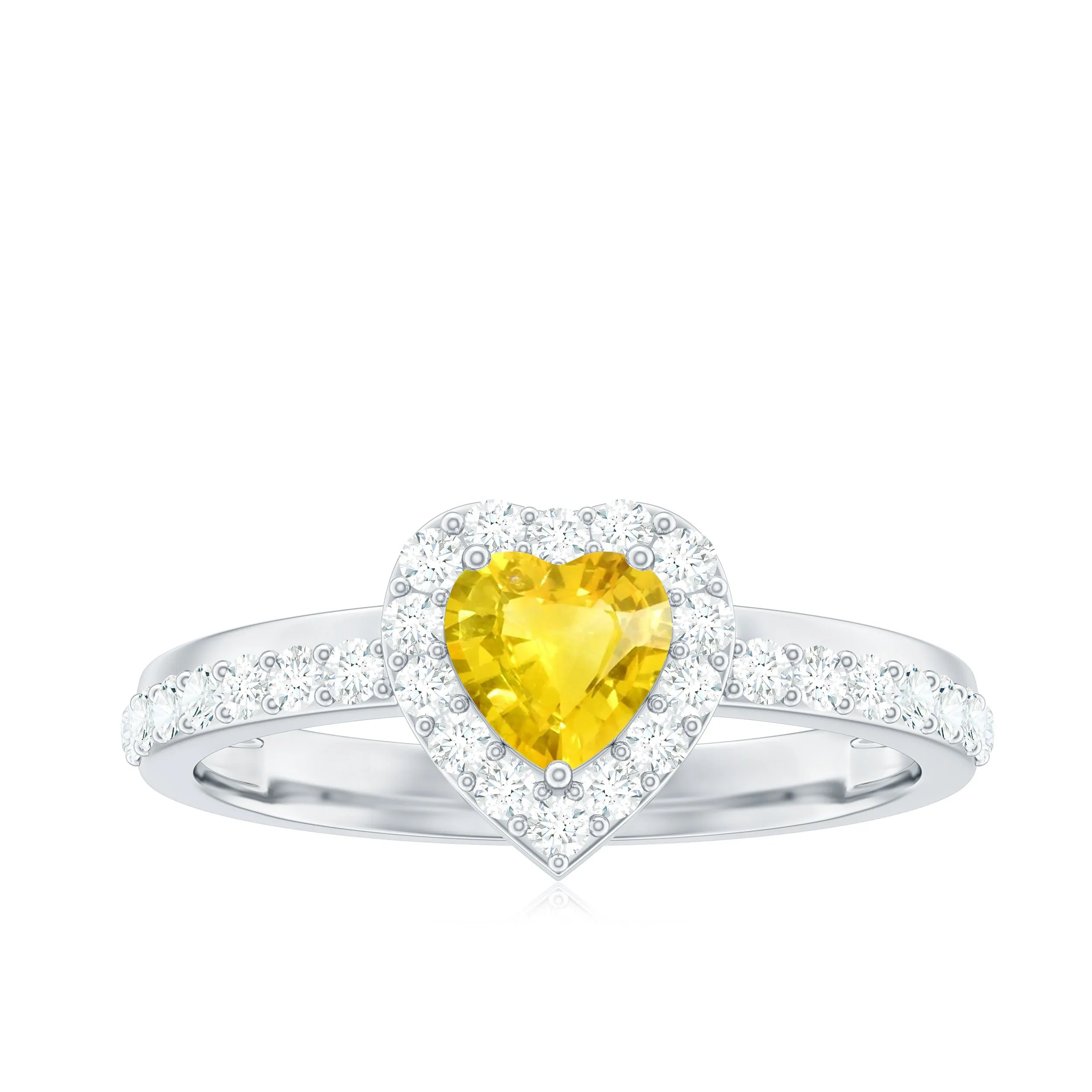 Yellow Sapphire Heart Engagement Ring with Diamond Halo